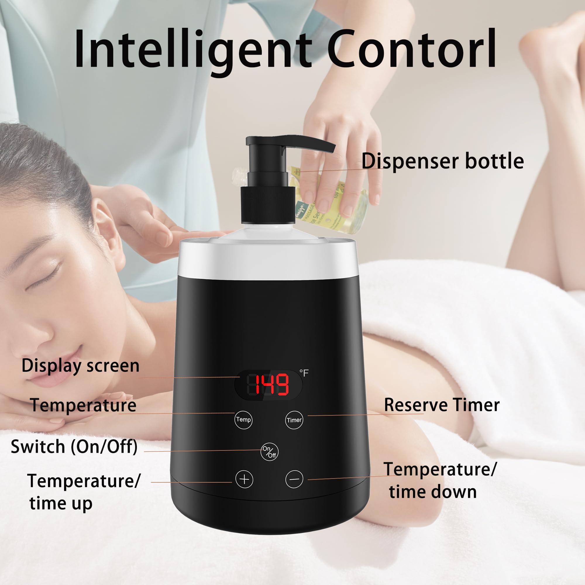 Scaldaolio professionale elettrico per lozioni da massaggio, riscaldatore digitale compatto per saloni di bellezza a casa, termostato automatico per crema riscaldatore con due erogatori di olio imbuto