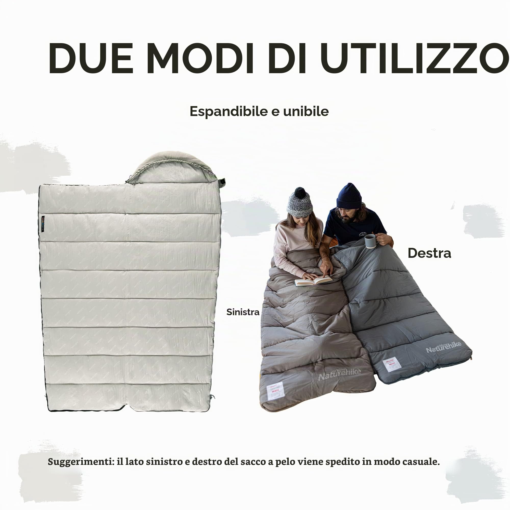 Naturehike Sacco a Pelo in Cotone con Cappuccio, Sacco a Pelo a Busta Leggero, Portatile e Unibile Per 3 Stagioni, Imbottito con Cotone di Alta Qualità da M180/M300