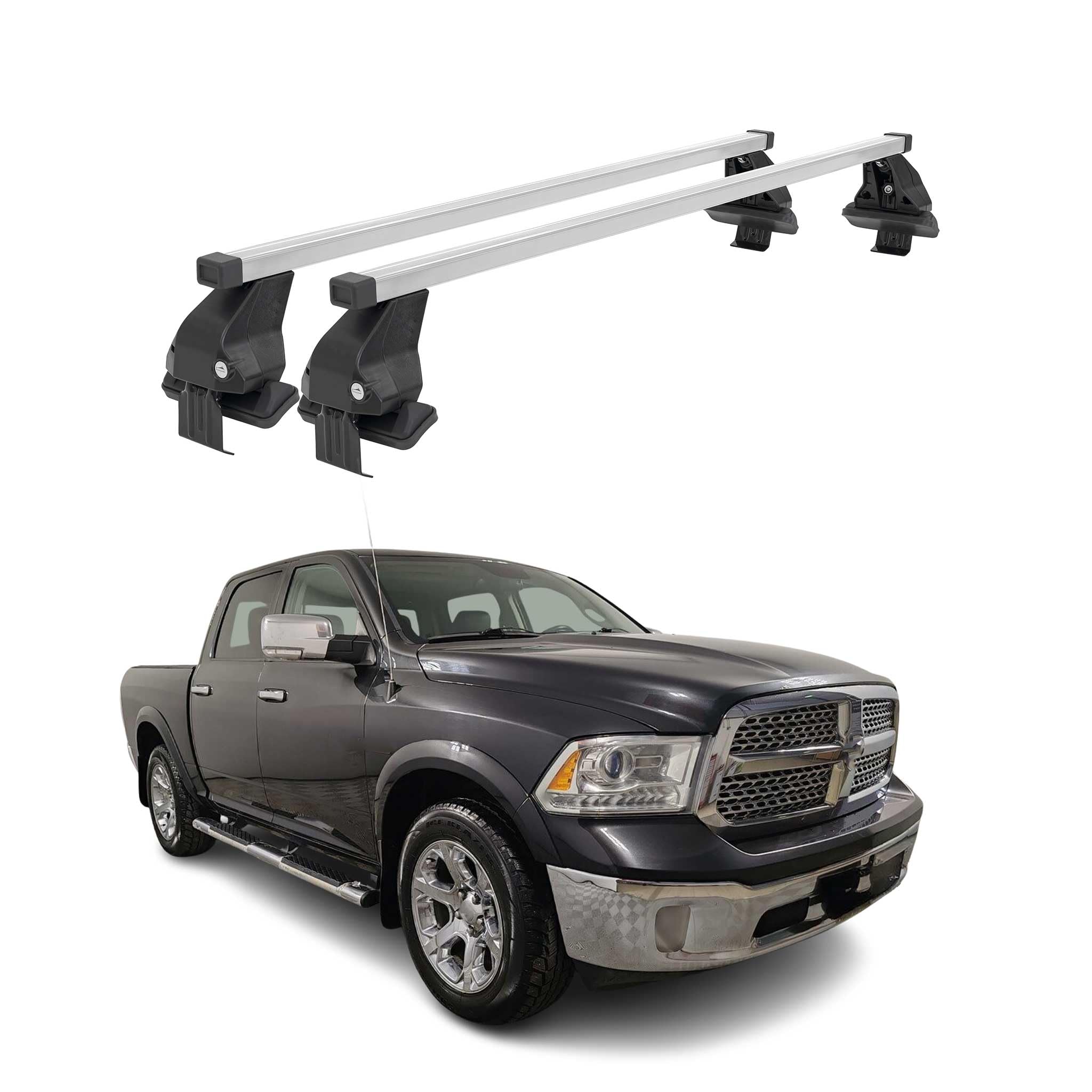 OMAC Barres de Toit transversales en Acier pour RAM 1500 IV 2009-2018 – Antivol Inclus – Testées City Crash – DIN 75302:2019 – ISO/Pas 11154:2006 – Charge Max 50 kg Argent