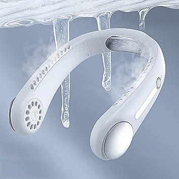 Leafless Hanging Neck Fan,[Instant Cooling] Personal Air Conditioner | Built-in Refrigerating Chip Wearable Cooling Fan with 360 Wind Outlet Portable Hang for Hot Flashes