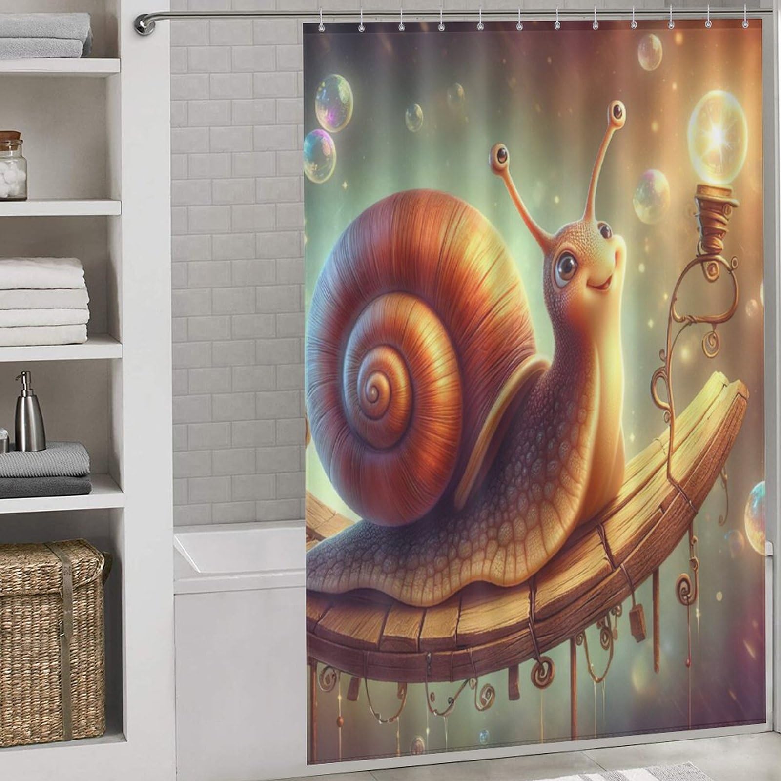 Rideau de douche escargots lavable et imperméable en polyester