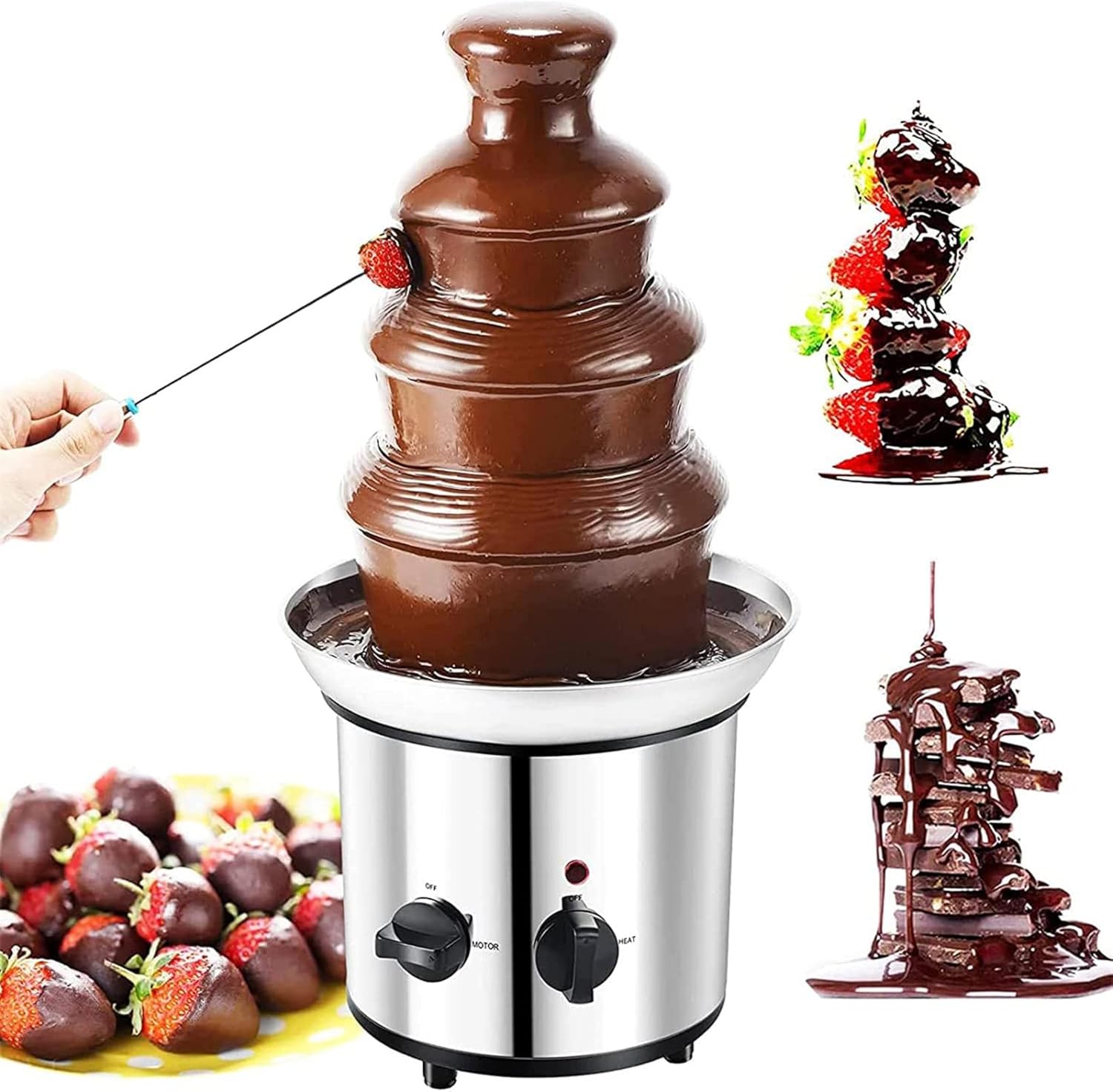 Commercial Chocolate Fountain, 4 Tier Hot Chocolate Fondue Fountain Machine, Large Size Stainless Steel Chocolate Fountain Fondue Set for Party, Wedding