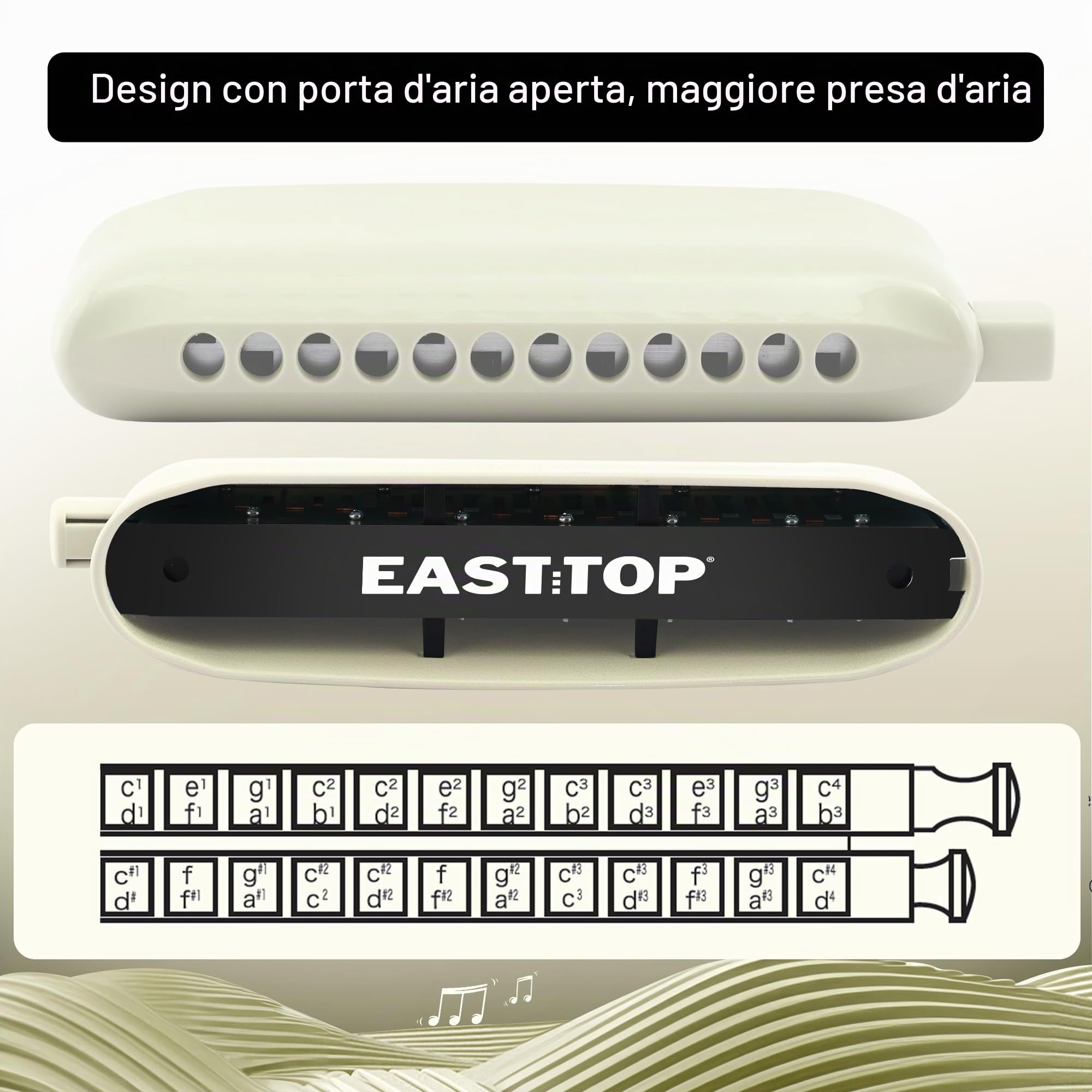 EAST TOP ET12 - Armonica cromatica in Sol, per adulti e professionisti, design moderno, colore: avorio