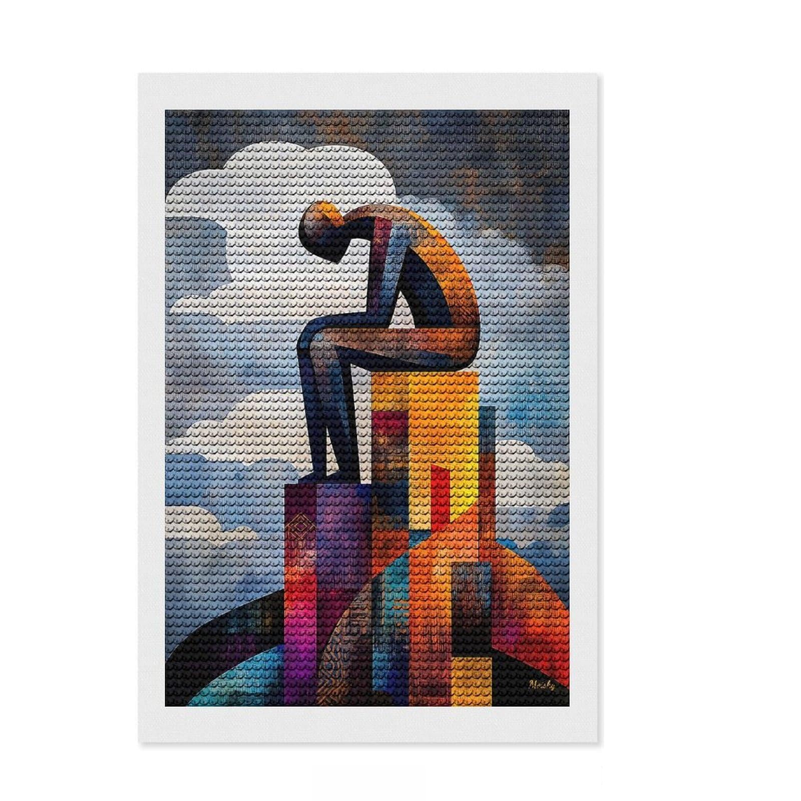 Junmoney Modern Cubist Vision of The Thinker Diamond Painting Canvas Set 8"x12", Neat Printed Canvas, Creative Leisure Activity, Cosy Home Accent