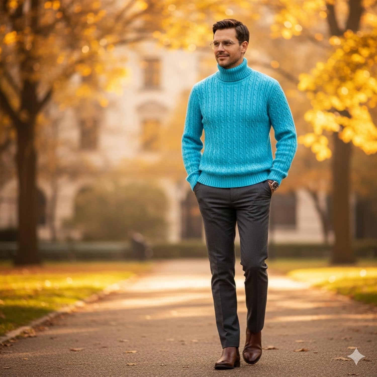 Janisramone Mens Polo Roll Neck Long Sleeve Jumper Cable Knitted Winter Sweater Pullover