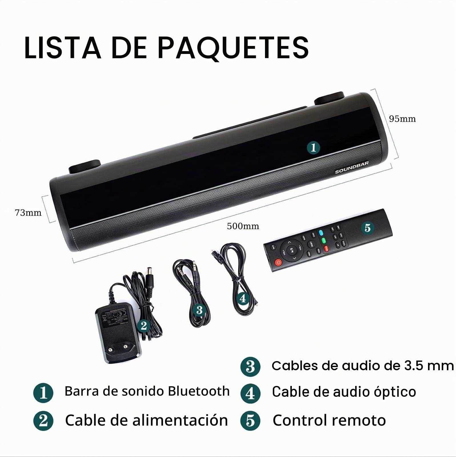 Barra de Sonido,Barra de Sonido para TV, 3 Modos de Igualador, 2.0 Canales, Altavoces Bluetooth Inalámbricos de 30 W 5.0, Mini Sound Bar para Conexiones de Bluetooth, HDMI ARC/Optical/AUX/USB (50cm)