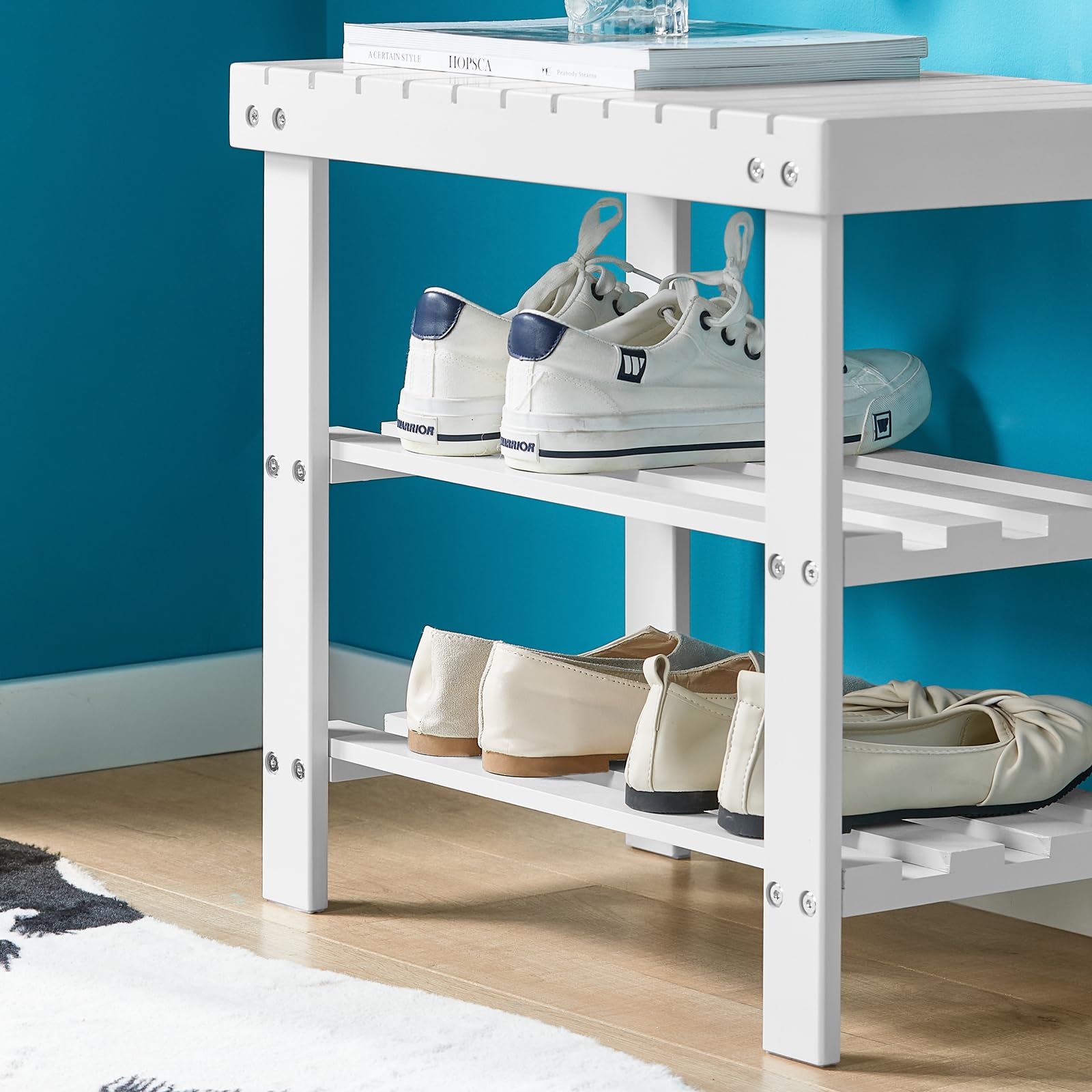 SoBuy Bambusowa ławka na buty 2w1 Stojak na Buty Stołek łazienkowy FSR02-K-W