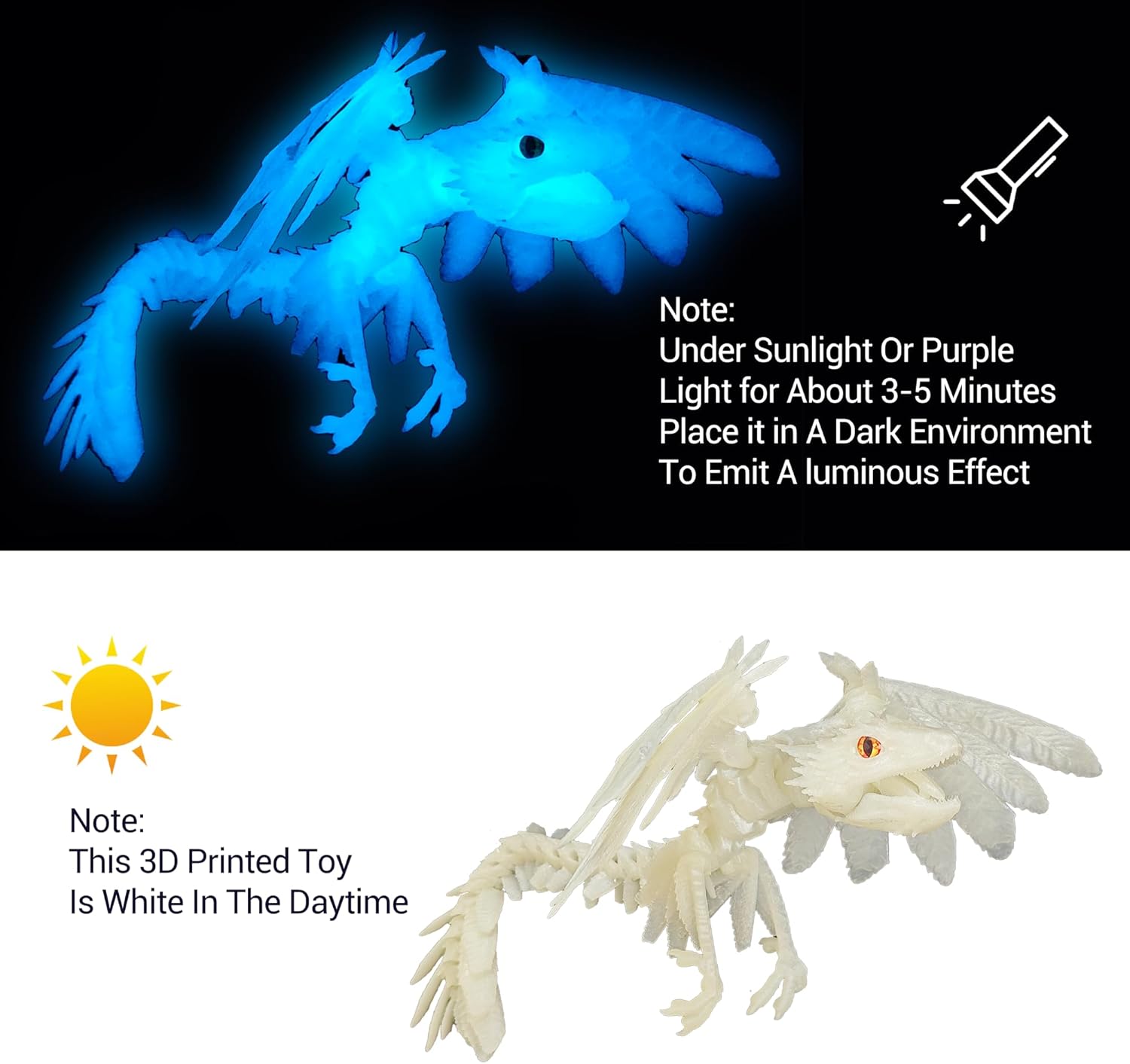 3D Printed Dragon, Feathered Wyvern Dragon with Wings Articulated Dragons, Fidget Dragons 3D Printed Toys Desktop Pet 3D Printing Animals Toy