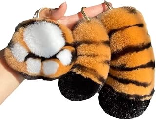 Fluffy Fur Tiger Paw Keychain,Cute Plush Pendant keychain Hanging Keyrings for Car Key Ring Handbag Tote Pendant 