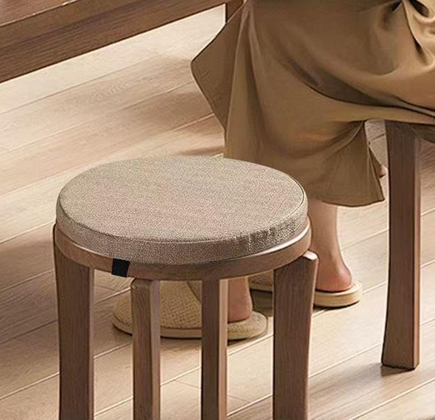 Greenjin 12In Circle Bar Stool Cushion, Anti Slip Round Stool Pad with Ties, Detachable Chair Seat Cushion Cover, Thick Foam Chair Pad for Kitchen Dining Chair Bistro Bar High Stool Grey