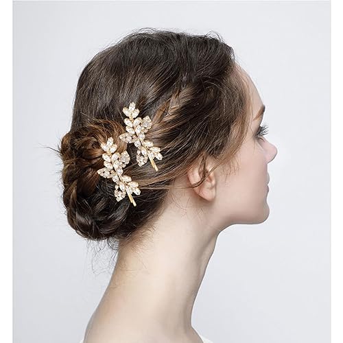 Miniatura 2 de BOYIVI 2 horquillas para el pelo de boda con diamantes de imitación para novia, horquilla para el cabello de la hoja, horquilla de cristal para