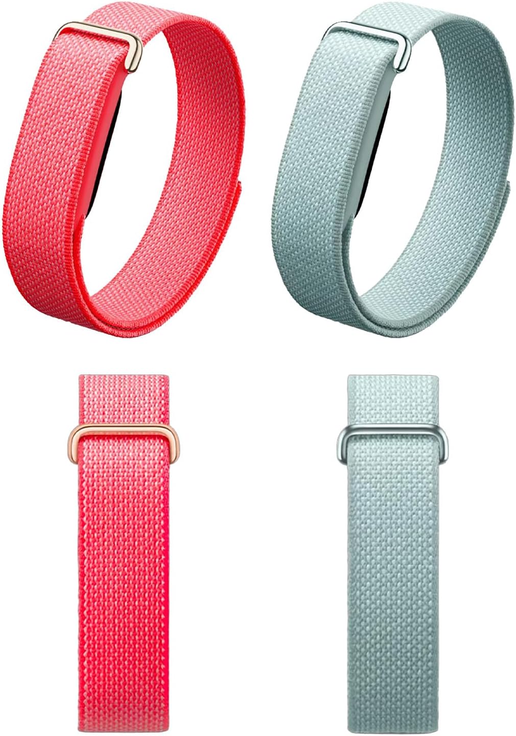 2 Pack Nylon Band Compatible with Google Fitbit Air Activity Tracker, Breathable Hook and Loop Replacement Strap, Adjustable Sport Wristband for Men Women, Red+Blue