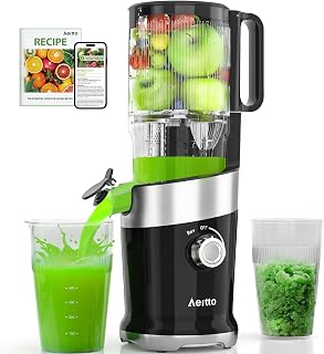 Aeitto Cold Press Juicer with Whole Feed Chute - Masticating Machine, High Juice Yield, Easy Clean for Fruits & Veggies, Onyx Black