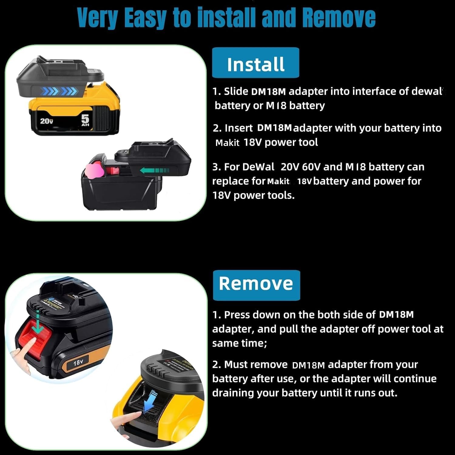 for DeWalt Battery Adapter, Convert for DeWalt to Work for Makita 18V Tool Adapter