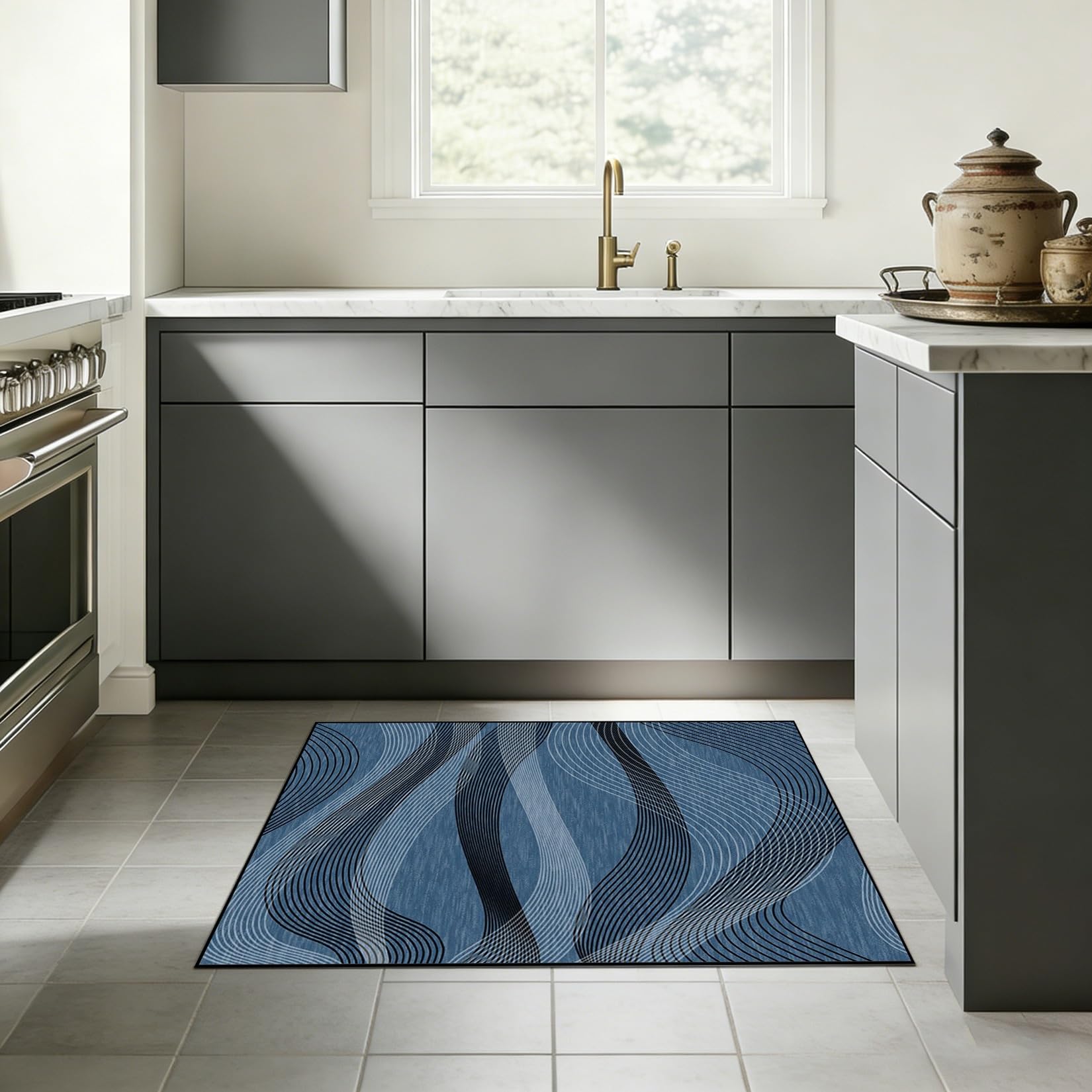 Tappeto Cucina Antiscivolo 60 x 240 cm Antiscivolo Lavabile, Assorbente Tappeto a Pelo Corto Lavabile, Moderno, Leggero, Pieghevole per Disimpegno, Pranzo, Camera, E