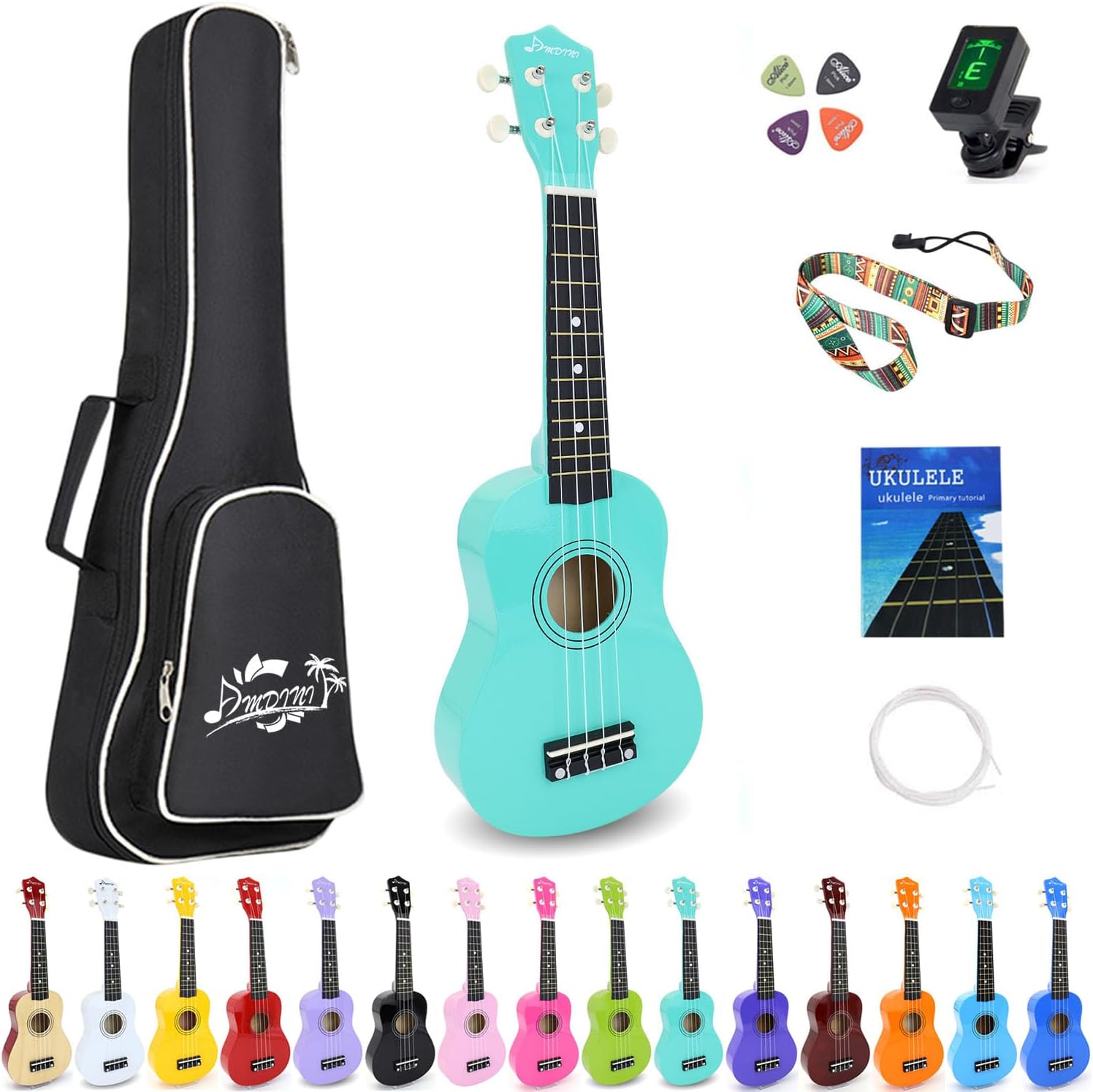21 Inch Ukulele for Beginners Basswood Soprano Ukelele Kit for Kids Adult Student Starter Mini Guitar Ukalelee Pack Bundle with Book Gig Bag Tuner Strap Picks Nylon Strings (Mint Green)