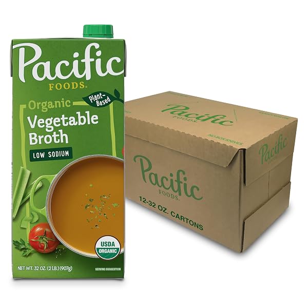 Pacific Foods Organic Vegetable Broth, Low Sodium, 32oz, 12-pack Keto Friendly