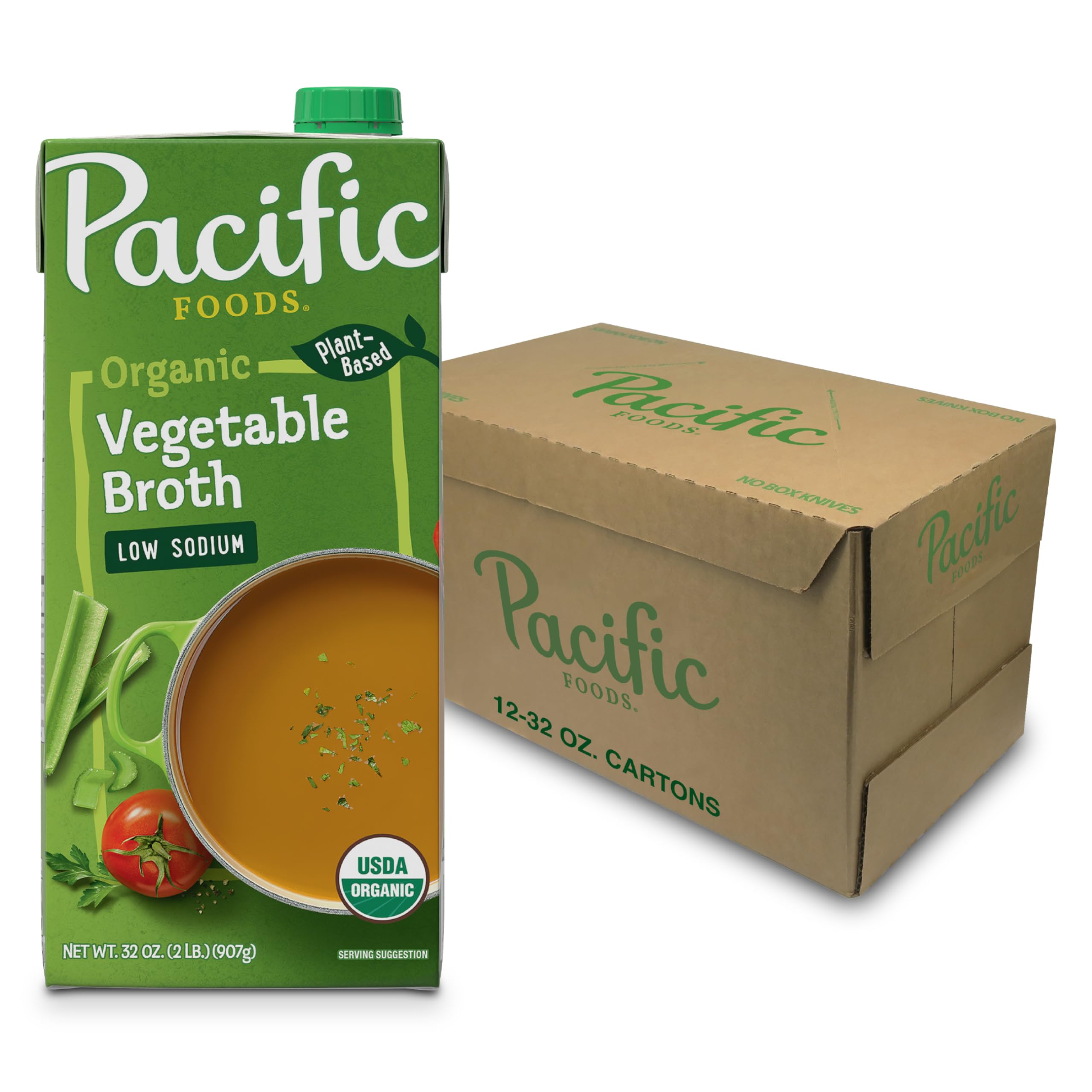 Pacific Foods Low Sodium Organic Vegetable Broth, 32 oz Carton (Case of 12)USDA Organic
