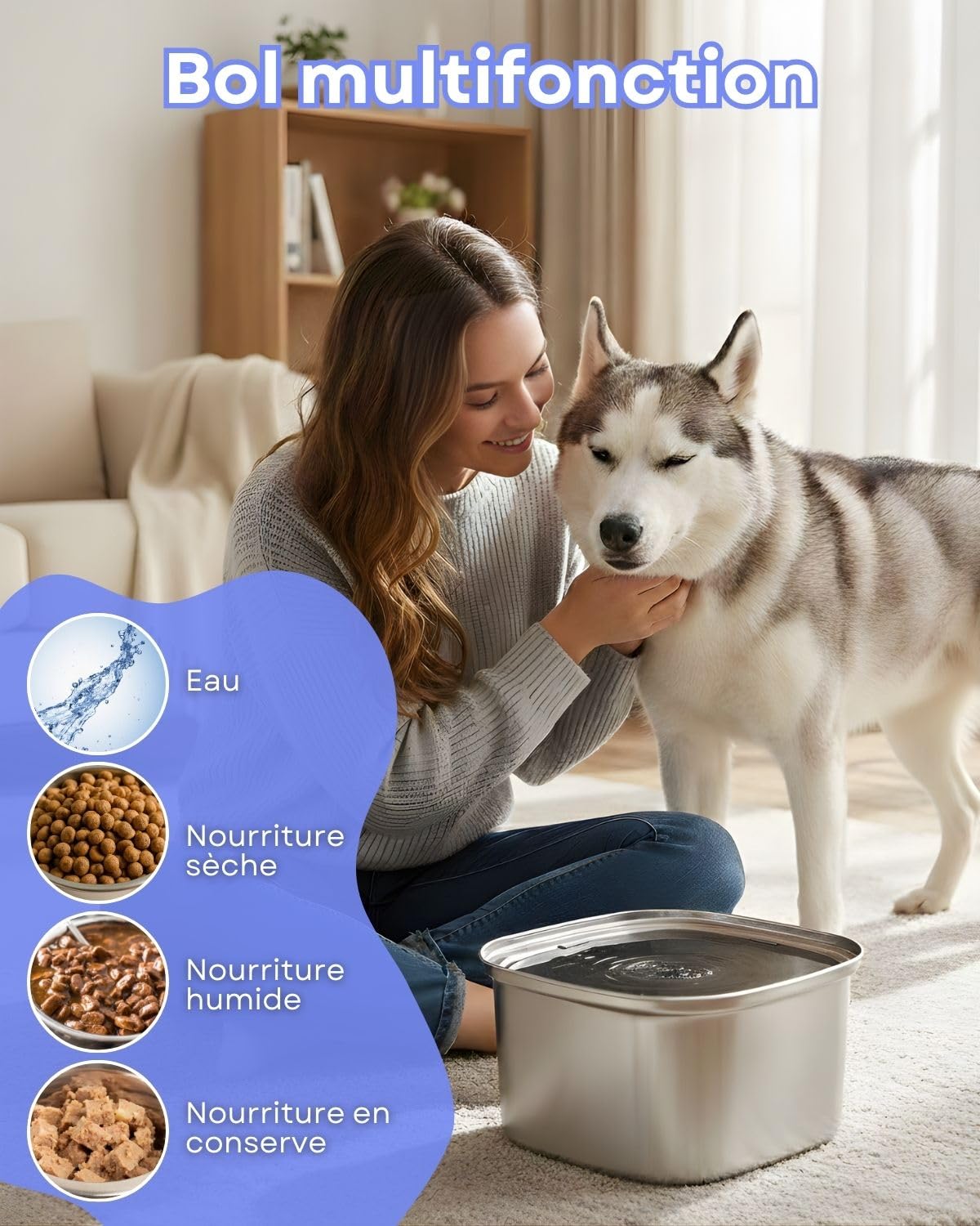 Gamelle pour Chien - Capacité 3L - Bol Anti Eclaboussure Débordement Renversement - - Gamelle Chien - Distributeur Sacs avec 4 Sacs Inclus