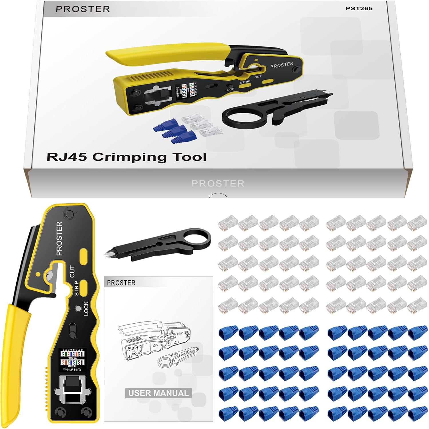 Contents of the Proster RJ45 Crimping Tool Kit