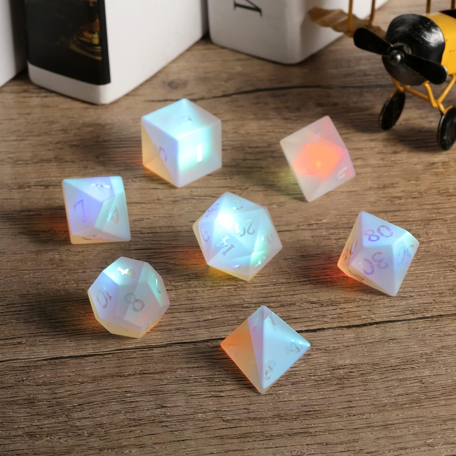 Frosted Rainbow Glass Dice Set DND, DNDND Full Set 7 Piece Matt Glass D and D Dice with Great Gift Box for Dungeons and Dragon D&D Tabletop Game (Frosted Rainbow)