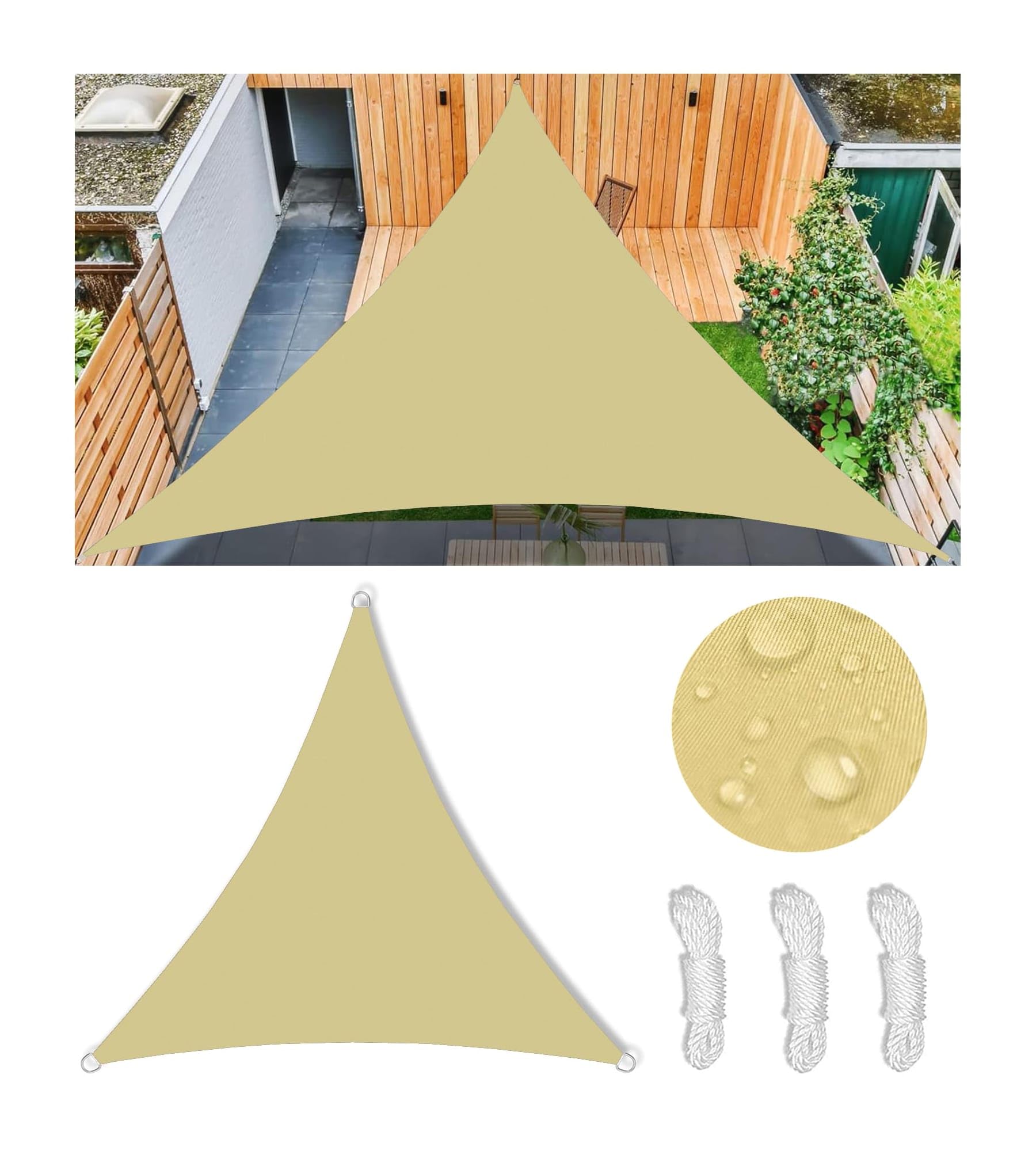 Tenda a Vela Parasole Vele Ombreggianti Impermeabile Triangolo Vele Parasole da Giardino Protezione Solare Schermo UV con Fune e Anello D per Terrazze Balconi 3x3x3M