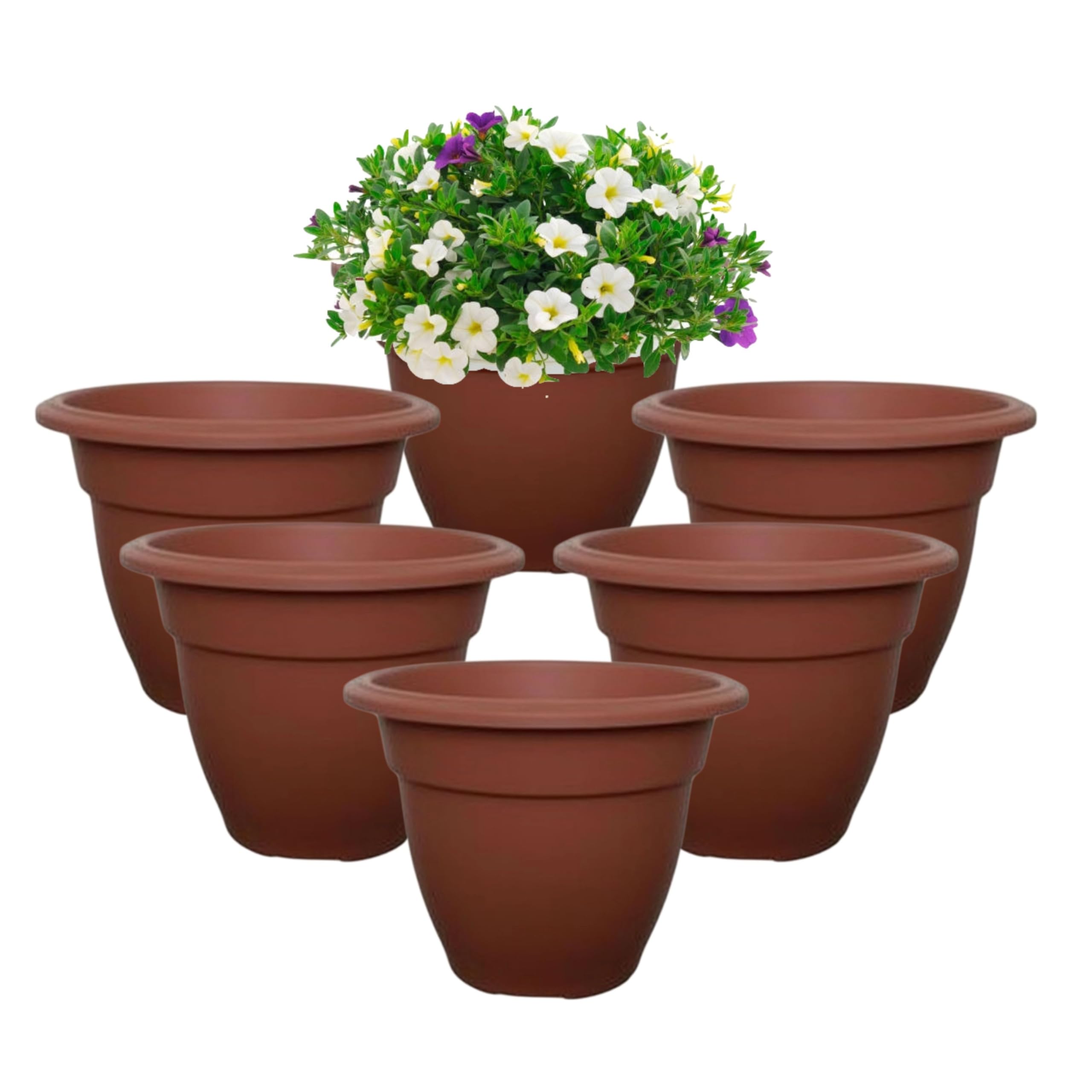 B&Q -  6 Terracotta Colour Round Bell Plant Pots 30Cm Plastic Bell Planter Patio Pot