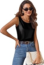 Zeagoo Women's Satin Elegant Basic Sleeveless Round Neck Satin Silk Blouse Tank Top, Black, XXL