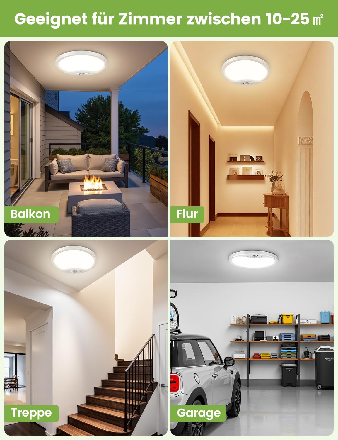 Lampa Sufitowa LED 18W z Czujnikiem Ruchu i Czujnikiem Zmierzchu, 1800 LM Ultracienka Okrągła Lampa Sufitowa Ø23, 3000K/4000K/6500K