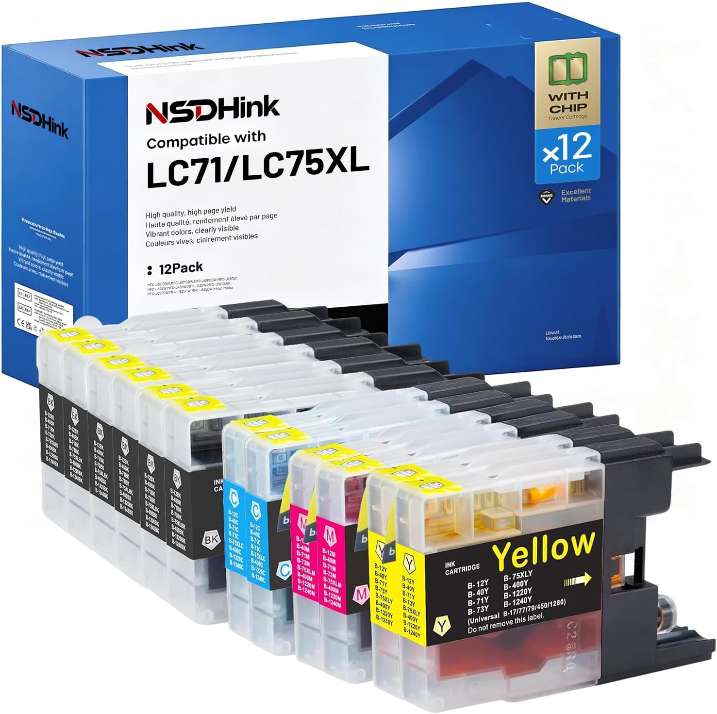 Replacement for Brother LC75 LC71 LC-71 LC-75 Ink Cartridges