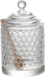 Honey Jars,9 oz Clear Glass Honey Pot Set with Dipper and Lid - Glass Honey Dispenser,Syrup Jar,Containers for Kitchen - Honeypot with Dipper Sticks - Honey Containers (Hexagon 1PACK)