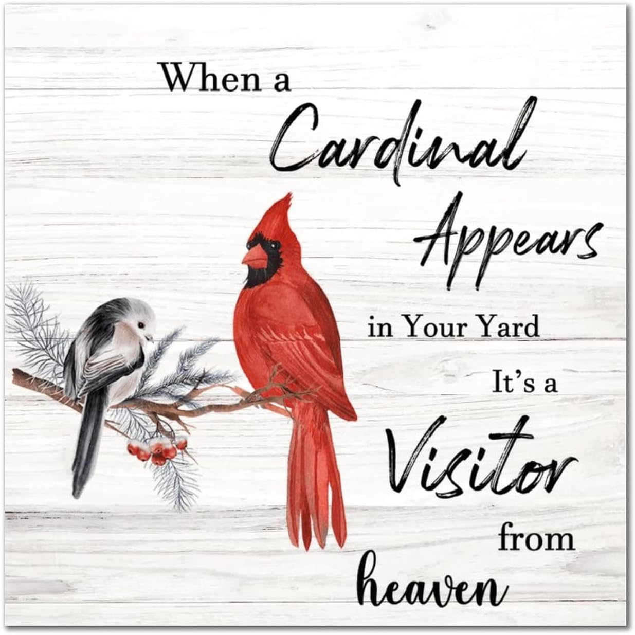 It's A Visitor from Heaven Wooden Sign Winter Red Bird Mistletoe Wood Wall Art Vintage Christmas Is Coming Wooden Wall Art Decor For Home Laundry Room Kitchen Bedroom Housewarming Gift 16x16in
