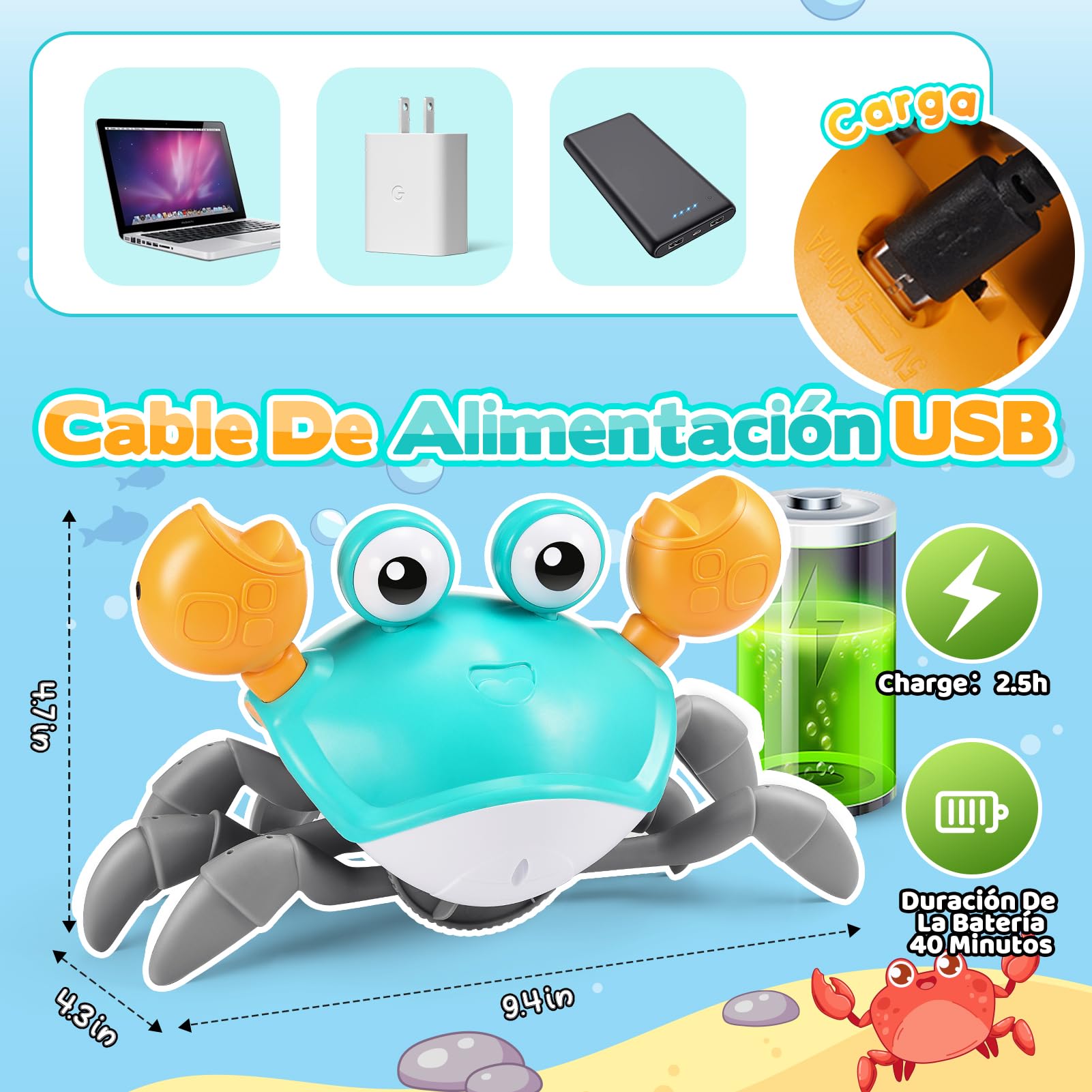 iKidiki Cangrejo Juguete Bebe, Juguetes Niños 1 2 3 4 Años Cangrejo Tummy Time Bebe Regalo Niño 1-4 Años Juguetes para Bebes de 6 a 12 Meses Regalos Cumpleaños Niños Juegos Educativos Niños 1-4 Años — view 7