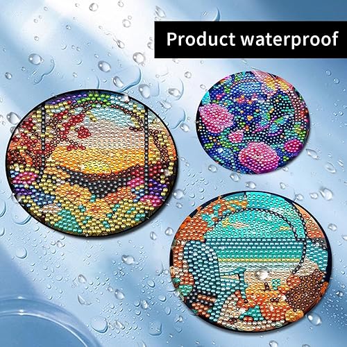Miniatura 3 de 8 posavasos de pintura de diamantes con soporte, posavasos de arte de diamantes para bebidas, kits de pintura de diamantes para principiantes,