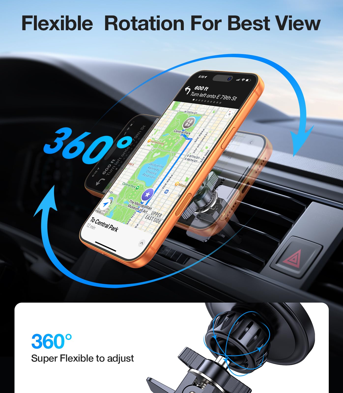 【 Paquete de 2】 Soporte magnético para teléfono para salpicadero de coche [imán fuerte] [4 placas de metal] Soporte magnético para iPhone para coche, rotación de 360°, soporte universal para