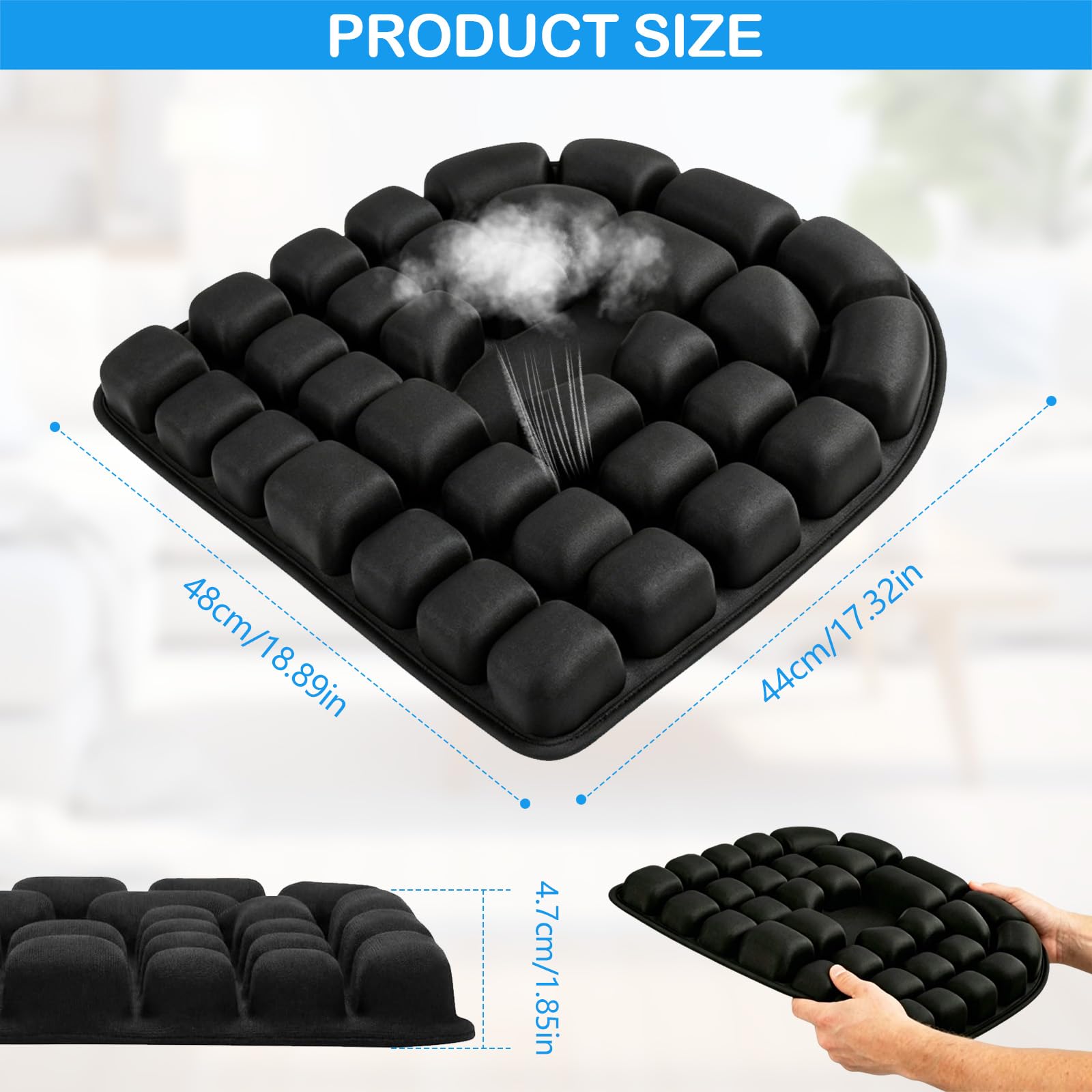 Coussin de Siège Gonflable, Coussin de Siège d'avion Portable, Soulagement des Hémorroïdes et des Douleurs au Coccyx, Coussin Gonflable Assise Anti-escarres pour Chaises de Bureau Fauteuils Roulants
