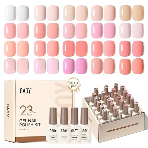 Miniatura 13 de GAOY Juego de 23 esmaltes de uñas de gel, colores otoñales, marrón, rojo, verde, purpurina, kit de uñas de gel de curado con luz UV, capa superior