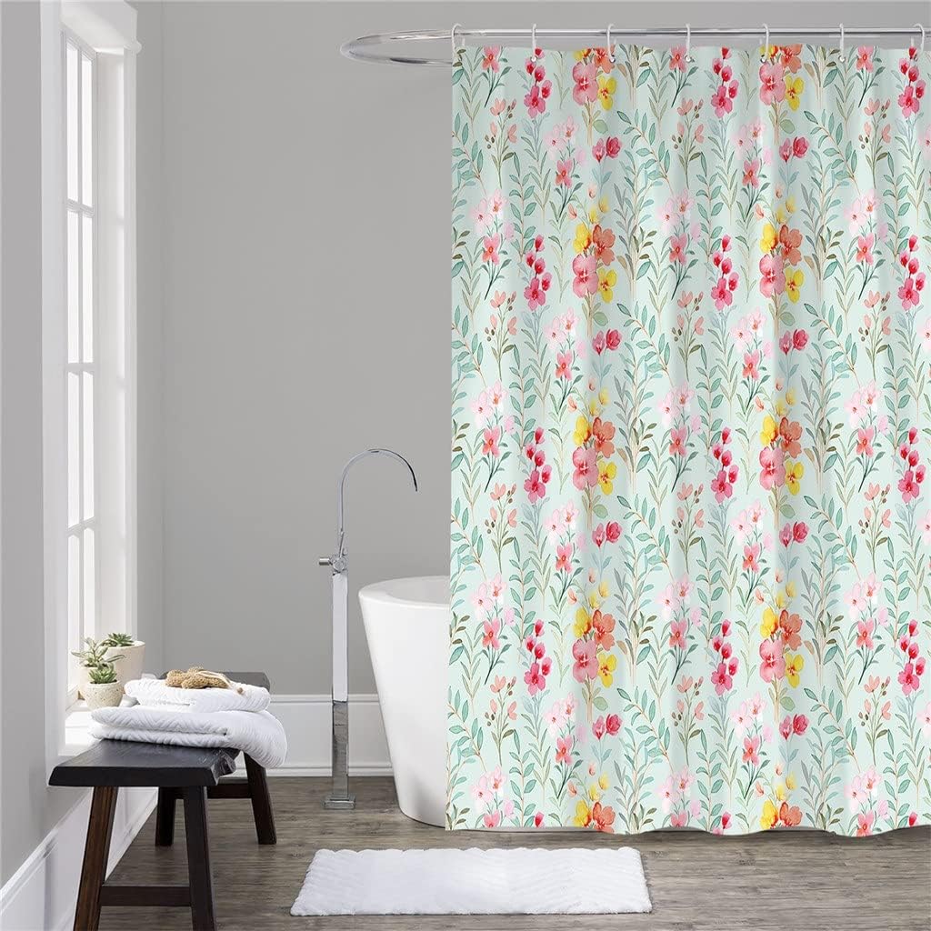 Watercolor Flowers Shower Curtains Waterproof Polyester Bath Curtain Bathroom Decor(122x183cm)