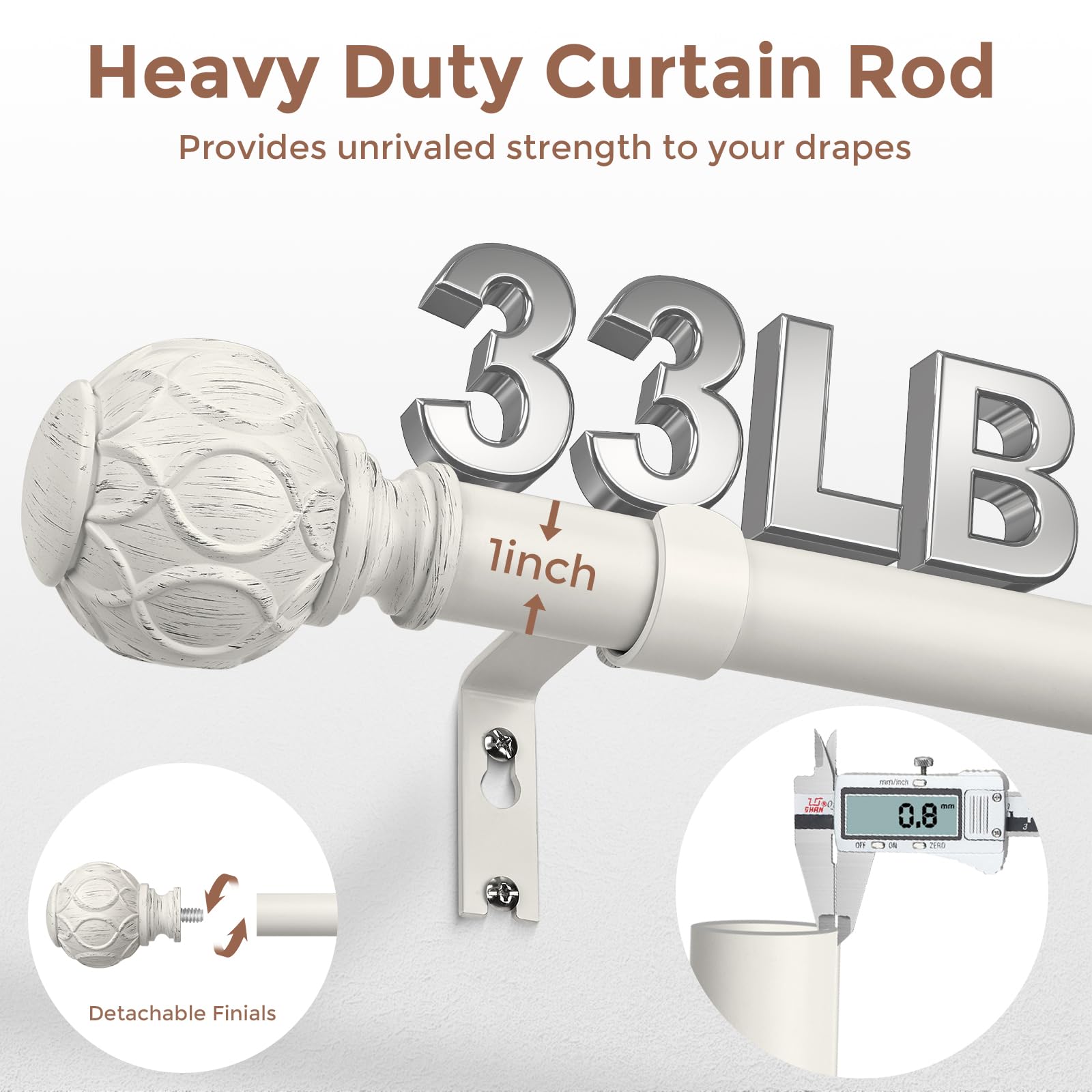 White Farmhouse Curtain Rods - 2 Pack -3