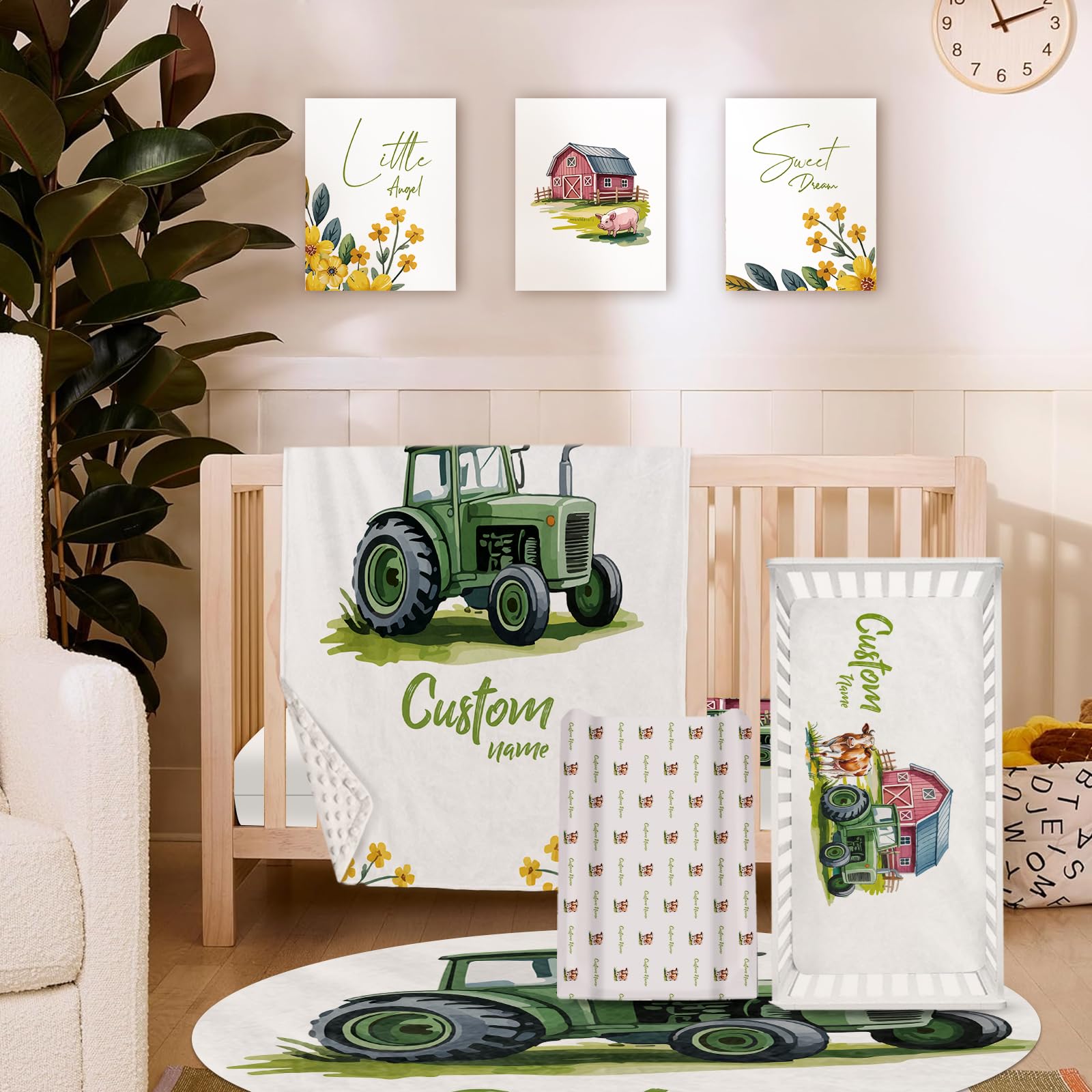 Personalized Crib Bedding Set for Baby Boys Custom Name Baby Crib Sets 5-Pcs - Toddler Double Layer Blanket