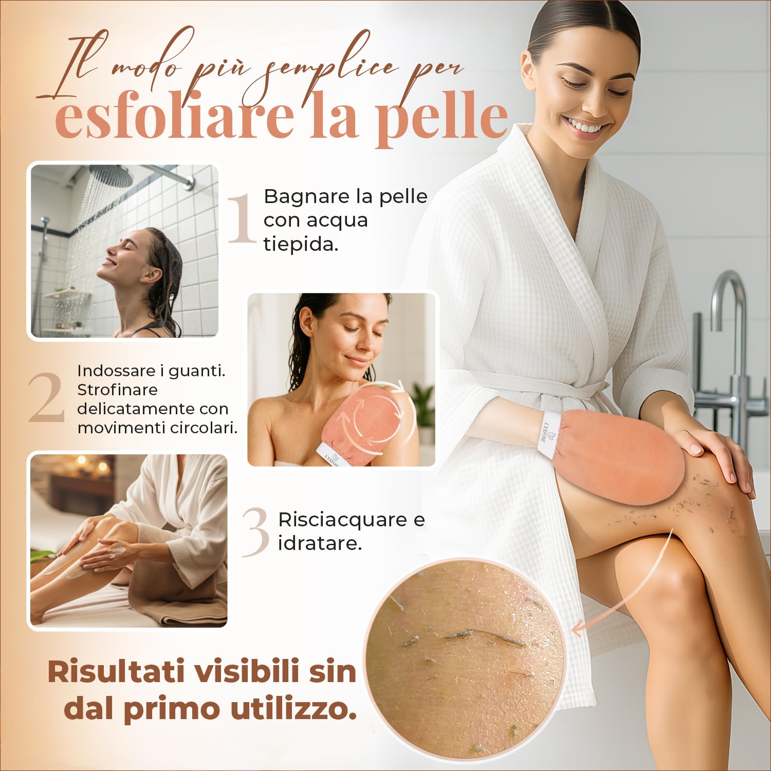 L'Exfose 2x guanto esfoliante corpo - guanto di crine kessa scrub corpo in Viscosa - Rimuove le cellule morte della pelle e idrata