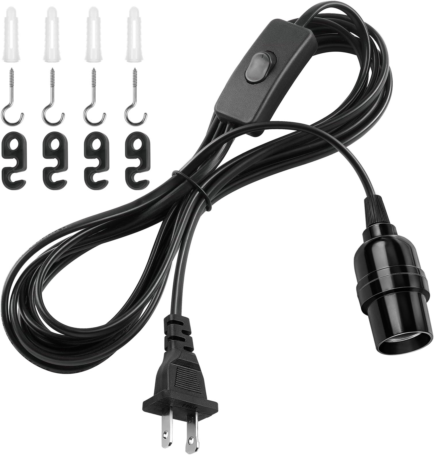 DiCUNO Extension Suspension Lantern Cable Cable, E26 Pendant Light Lamp Socket, Polarized Plug On Off Switch, 13 Feet, Midsole for Growth, Plant, Ceiling Lights Fixture, Black, 1 Pack