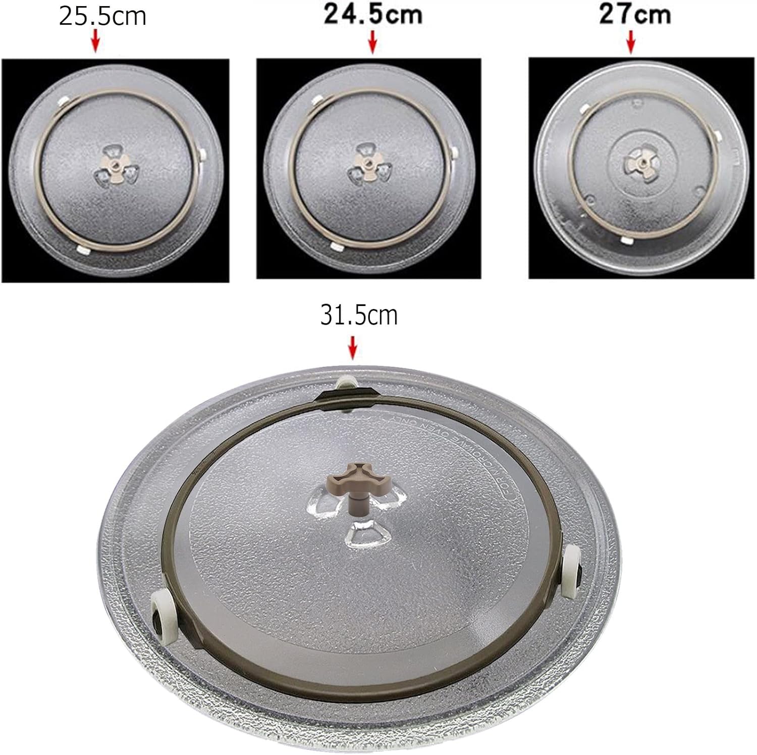 WORDFUN Microwave Plate Replacement, 24.5/31.5cm Glass Turntable Tray, Heat Resistan, Microwave Oven Cooking Plate, Non-Slip, Evenly Heated, Replace Microwave Glass Tray