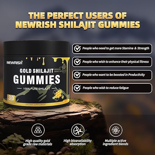 Miniatura 5 de Shilajit Gummies l Manuka Honey  Shilajit del Himalaya  Sin azúcar añadido I Ashwagandha, Gokshura  Ácido fúlvico y más de 85 minerales traza I para