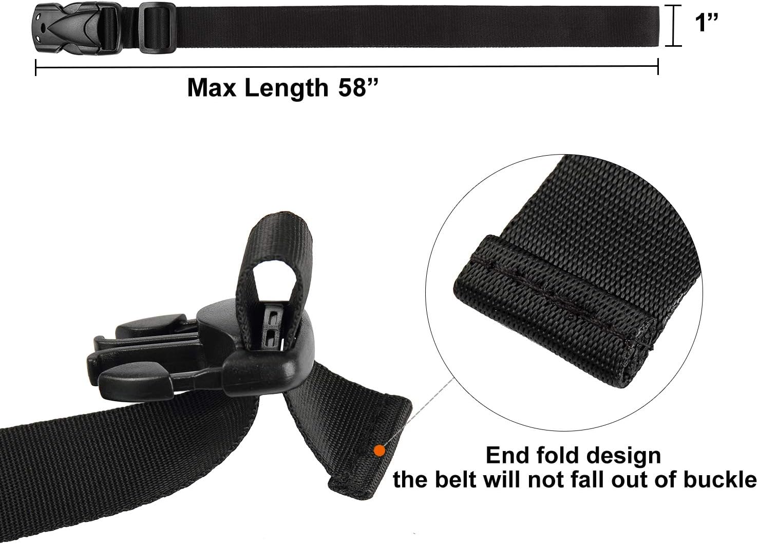Utility Straps with Buckle Quick-Release Adjustable 58" Length Nylon Straps Black, 4 Pack