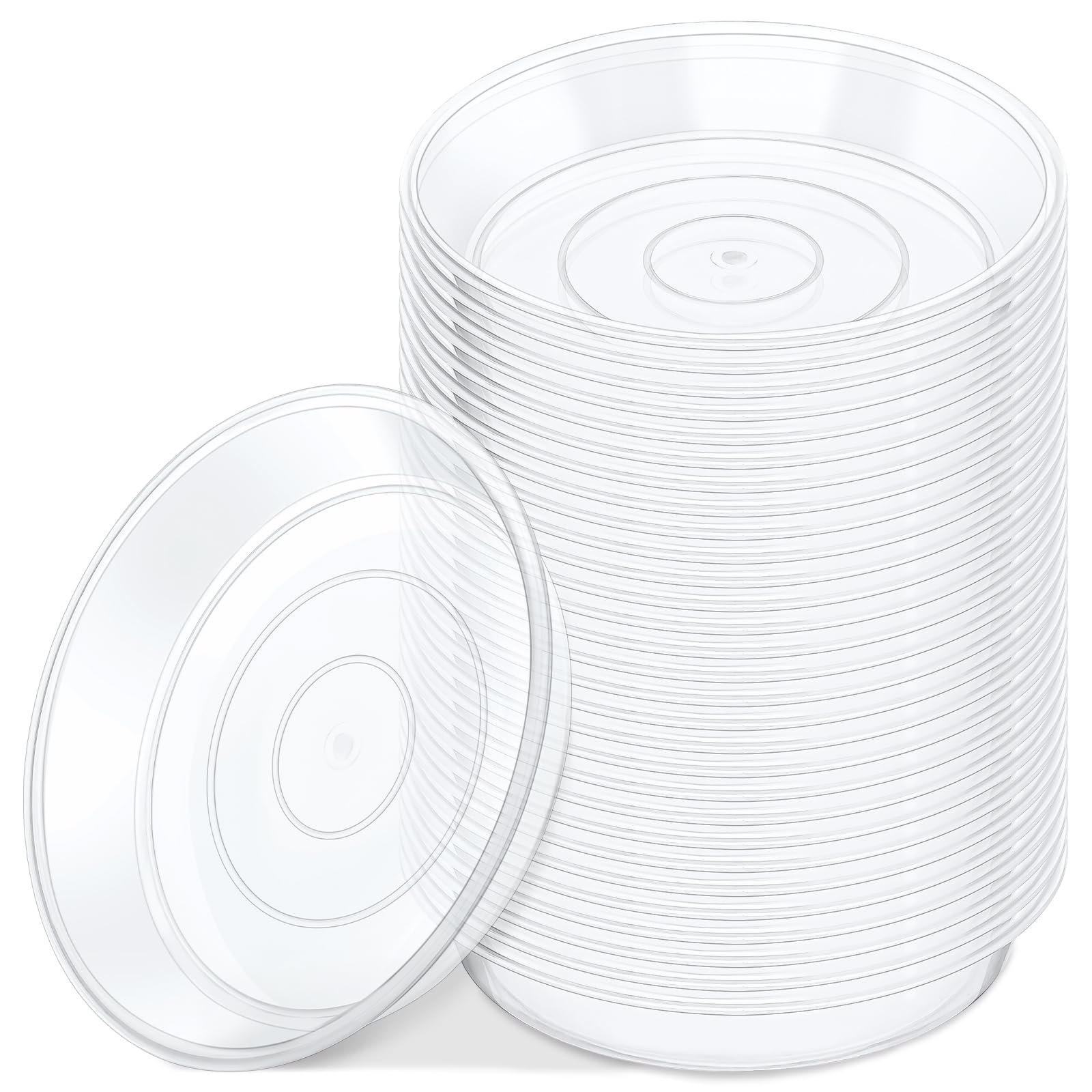 GREANER 30 paquetes de platillos transparentes para plantas, bandejas de plástico de 5 pulgadas para plantas, bandejas de goteo resistentes para plantas en maceta, bandejas sin agujeros para plantas