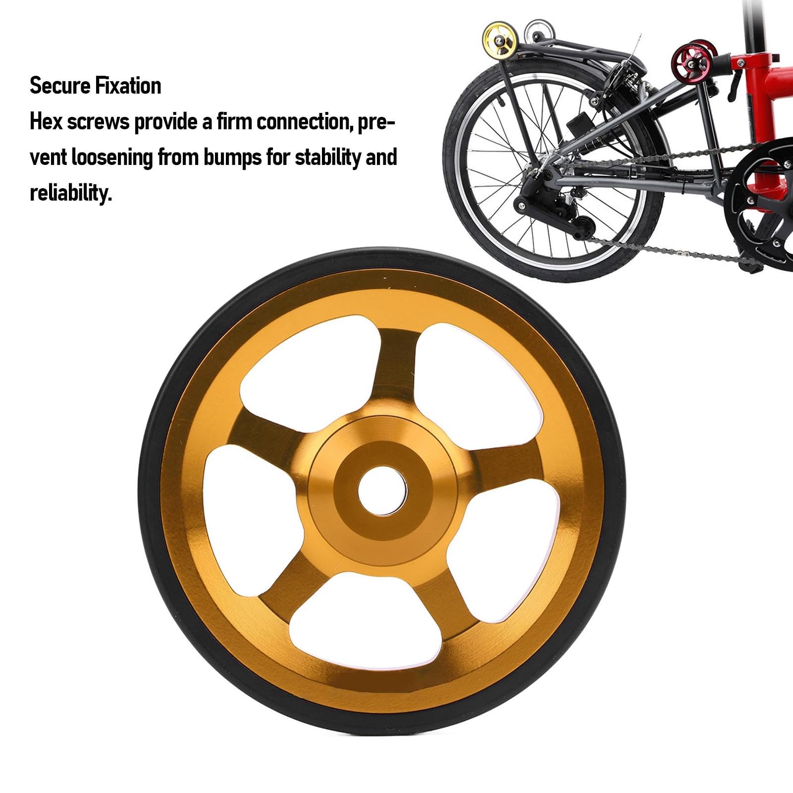 Dilwe Klapprad Fahrrad Easy Wheel, Aluminiumlegierung Fahrrad Easy Lades Wheel Moving Faltradrad mit Lagern für Verschiedene Faltradfahrrad (Gold Sport & Freizeit