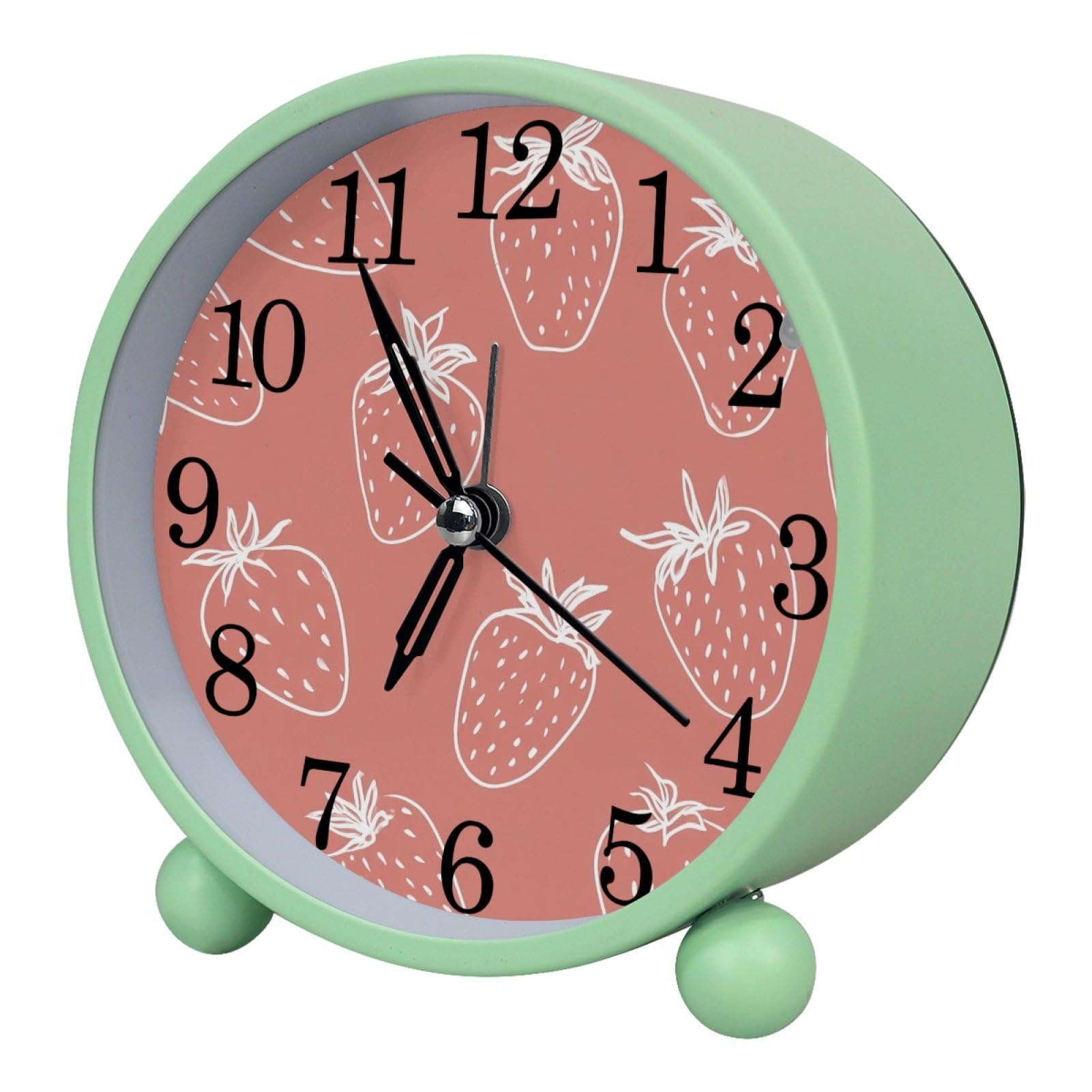 etoenbrc Strawberries Round Battery Operated Bedside Alarm Clock Non-Ticking Desktop Silent Analog Alarm Clock with Light