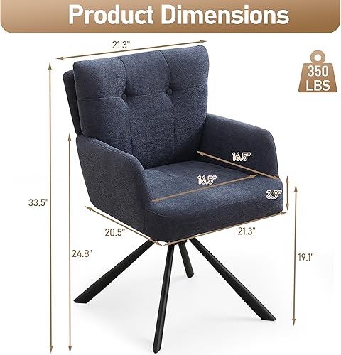 Miniatura 2 de Juego de 2 sillas de comedor de tela, modernas, tapizadas, giratorias, cómodas sillas de comedor con respaldo medio, sillón de escritorio sin ruedas