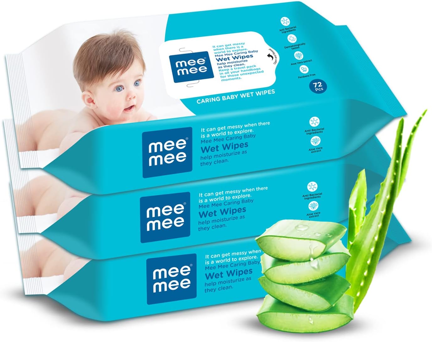 Baby Gentle Wet Wipes with Aloe Vera extracts, 72 counts, Pack of 3